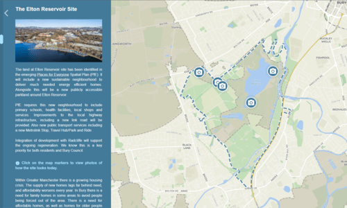 Screenshot of the Elton Reservior Public Consultation tool, showing a map of the proposals.