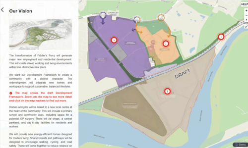 Screenshot of the Fiddler’s Ferry Public Consultation tool, showing a map of the proposals.