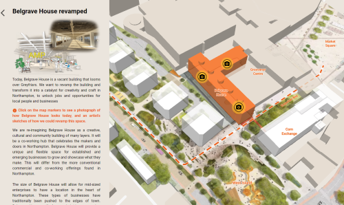 Screenshot of the Amp Northampton Public Consultation tool, showing a map of the proposals.