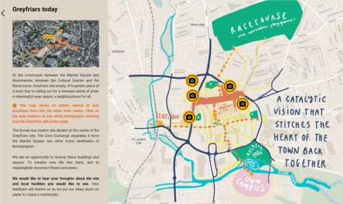 Screenshot of the Amp Northampton Public Consultation tool, showing a map of the proposals.