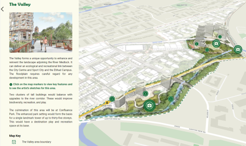 Screenshot of the Holt Town Draft Neighbourhood Development Public Consultation tool, showing a map of the proposals.