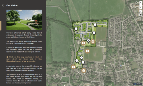 Screenshot of the Hook Norton Public Consultation tool, showing a map of the proposals.