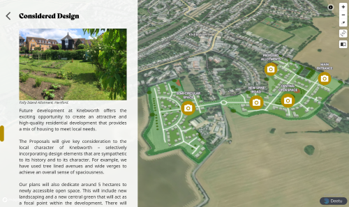 Screenshot of the Development of Swangleys Green, Knebworth Community Involvement tool, showing a map of the proposed development.