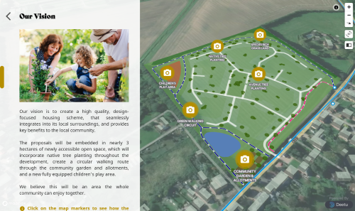 Screenshot of the Land off The Hill, Littlebourne Community Involvement tool, showing a map of the proposed development.
