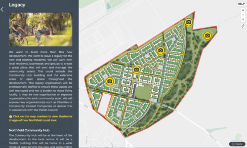 Screenshot of the Northfield Public Consultation tool, showing a map of the proposals.