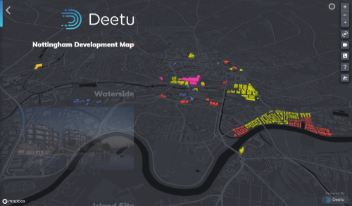 Screenshot of the Invest in Nottingham Development Map, showing developments across the city.