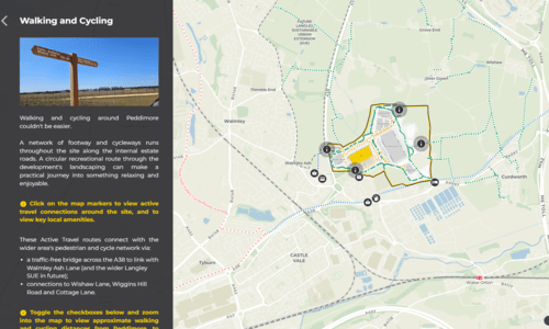 Screenshot of the Peddimore Travel Consultation tool, showing a map of the proposals.