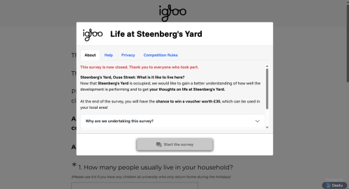 Screenshot of the Steenberg's Yard Public Survey tool.