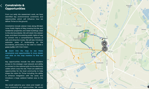 Screenshot of the Thrive Vision Public Consultation tool, showing a map of the proposals.