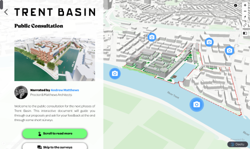 Screenshot of the Trent Basin Public Consultation tool, showing a map of the planned development.