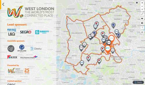 Screenshot of West London Explore, showing a map of developments across the region.