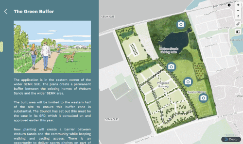 Screenshot of the Woburn-by-Bow South Consultation tool, showing a map of the proposals.